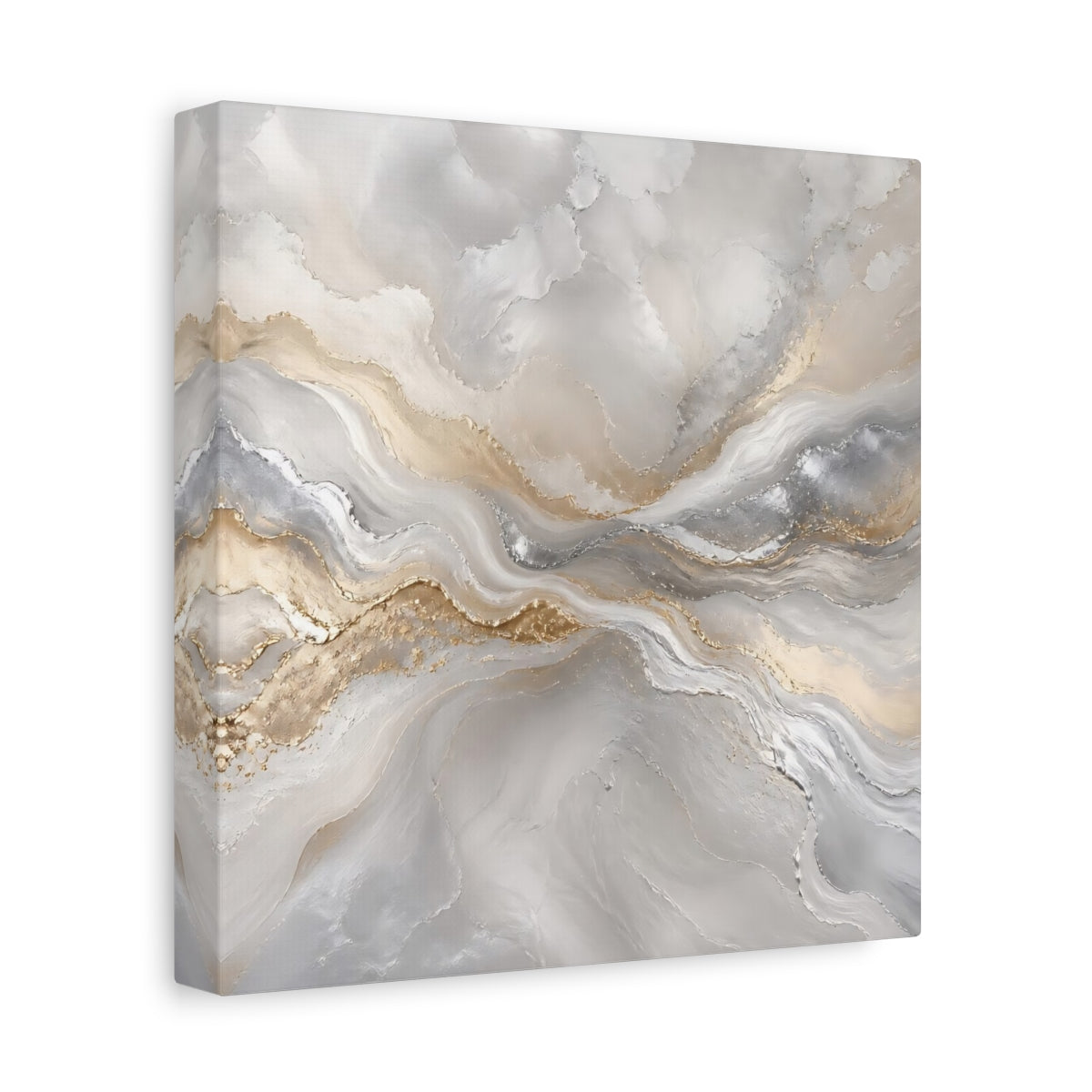 Side Mockup 9. Abstract Abstract Waves Grey Gold Abstract shown as stretched canvas wall art