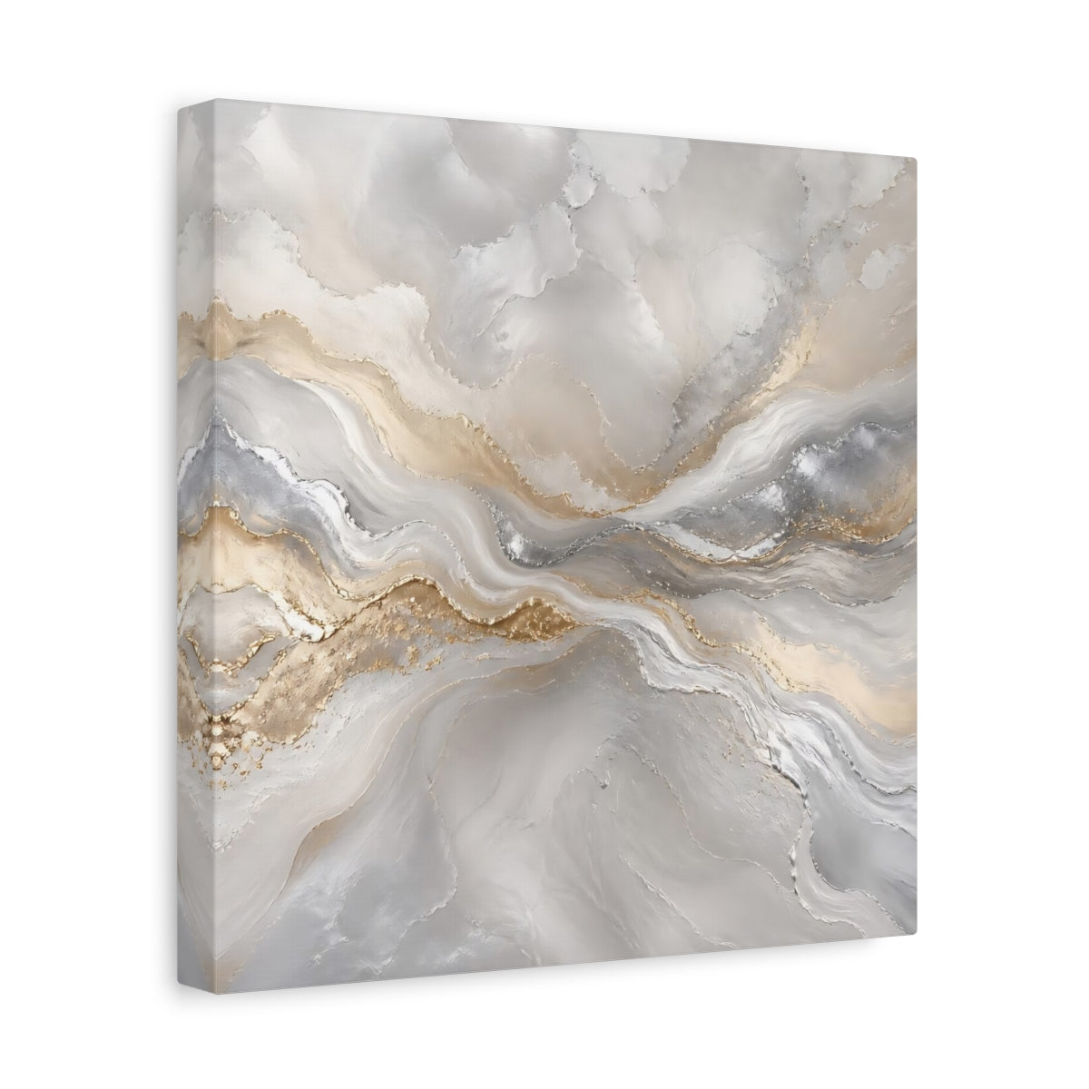 Side Mockup 8. Abstract Abstract Waves Grey Gold Abstract shown as stretched canvas wall art