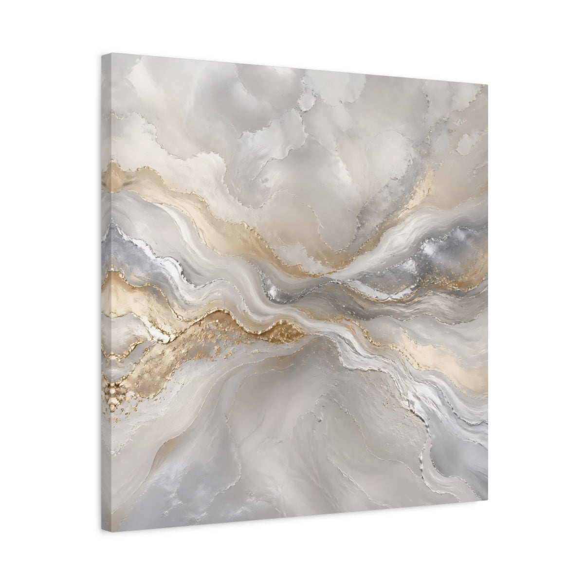 Side Mockup 4. Abstract Abstract Waves Grey Gold Abstract shown as stretched canvas wall art