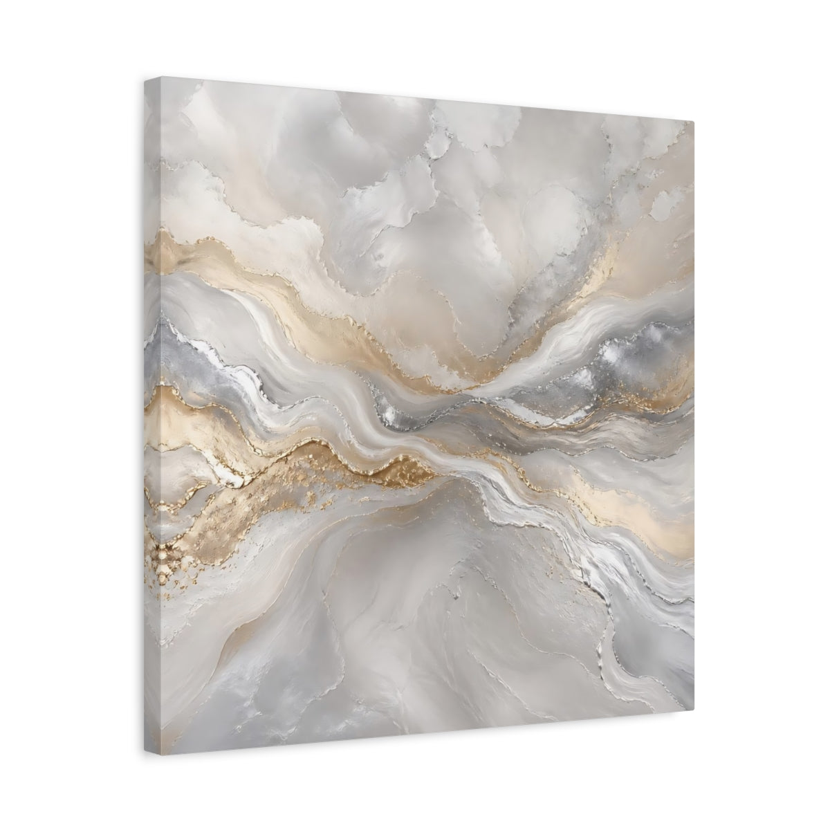 Side Mockup 5. Abstract Abstract Waves Grey Gold Abstract shown as stretched canvas wall art
