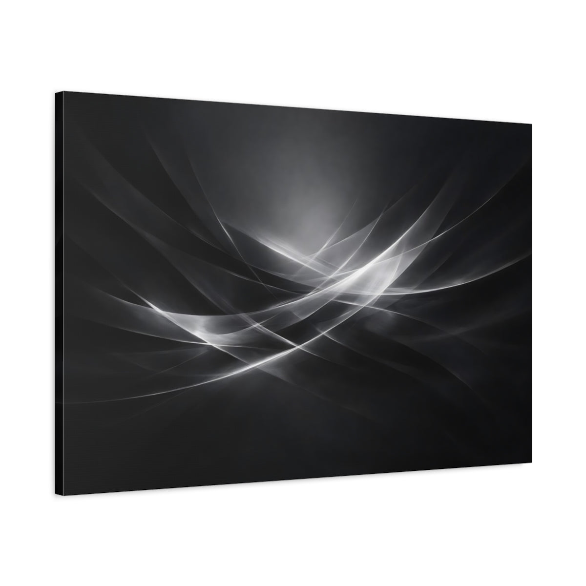 Side Mockup 1. Abstract Abstract Waves Monochrome Waves shown as stretched canvas wall art