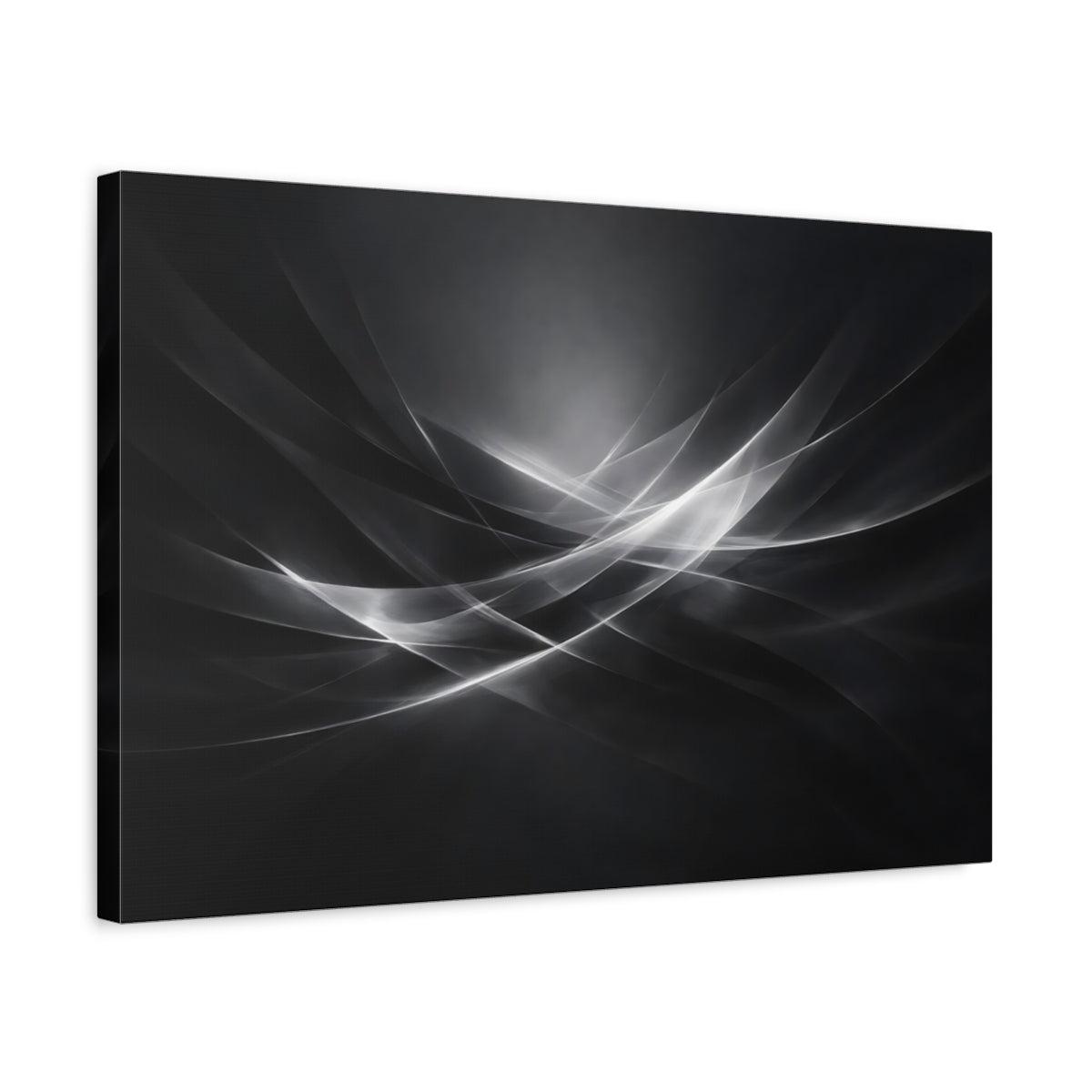 Side Mockup 3. Abstract Abstract Waves Monochrome Waves shown as stretched canvas wall art
