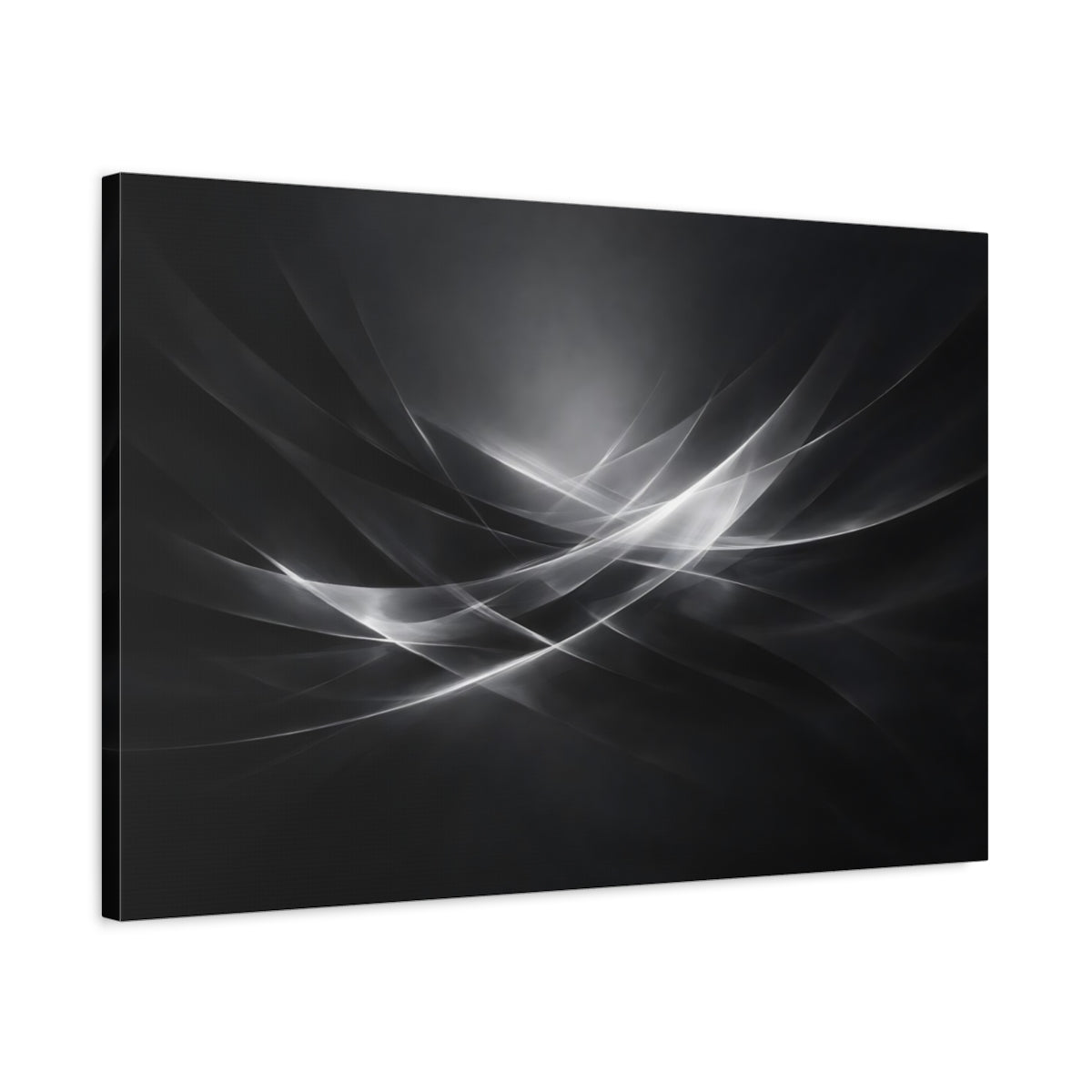 Side Mockup 2. Abstract Abstract Waves Monochrome Waves shown as stretched canvas wall art