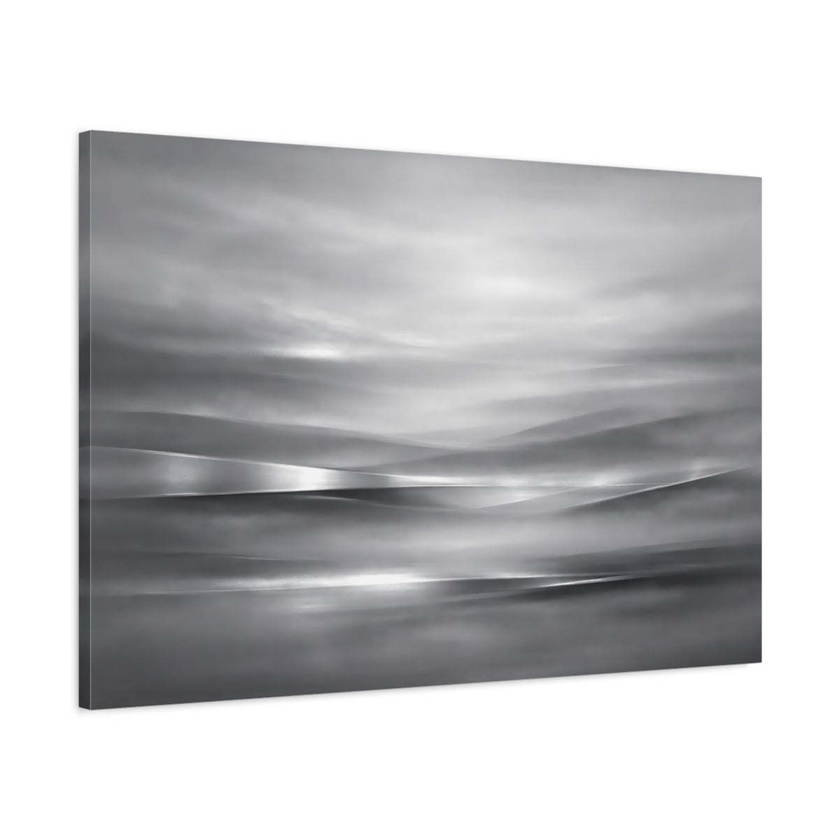 Side Mockup 1. Abstract Abstract Waves Monochrome Landscape shown as stretched canvas wall art
