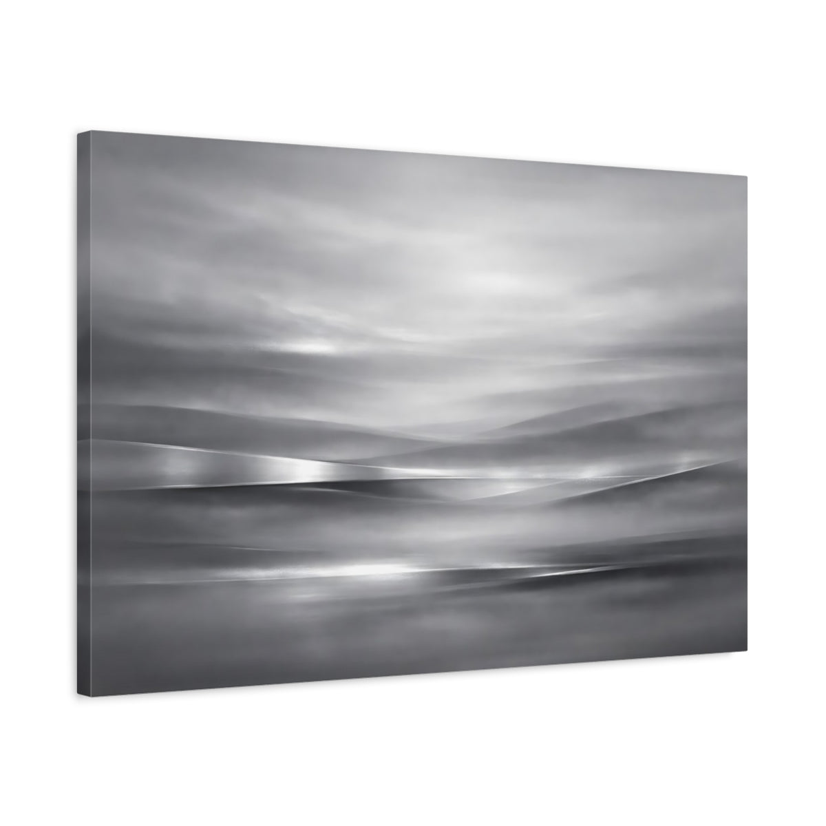 Side Mockup 2. Abstract Abstract Waves Monochrome Landscape shown as stretched canvas wall art