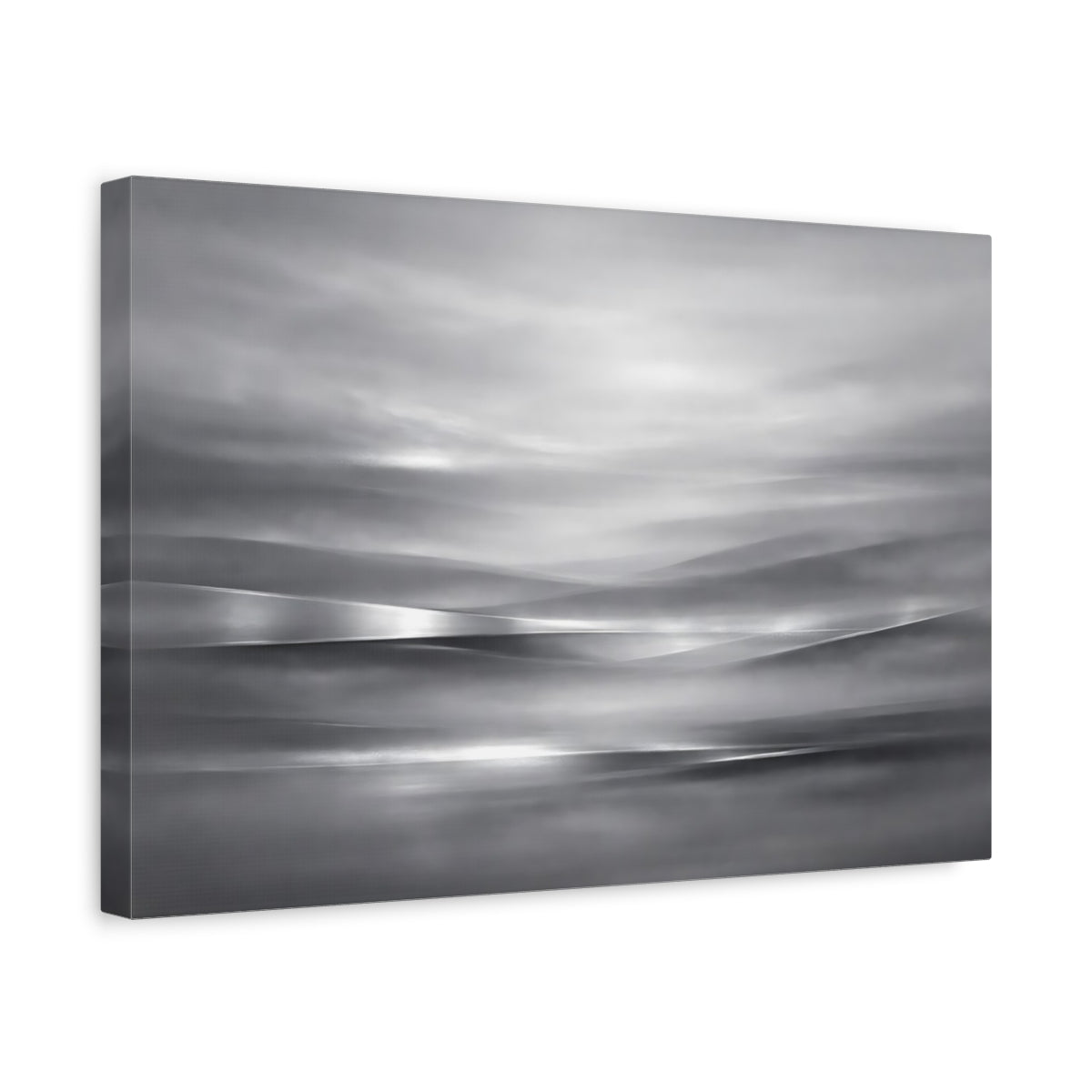 Side Mockup 4. Abstract Abstract Waves Monochrome Landscape shown as stretched canvas wall art