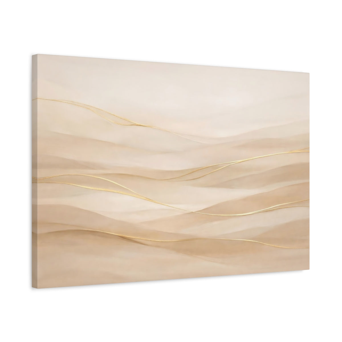 Side Mockup 2. Abstract Abstract Waves Neutral Gold Waves shown as stretched canvas wall art