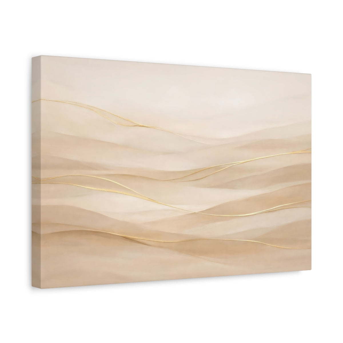Side Mockup 4. Abstract Abstract Waves Neutral Gold Waves shown as stretched canvas wall art