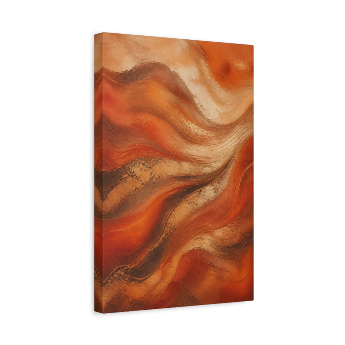 Side Mockup 4. Abstract Abstract Waves Orange And Gold Waves shown as stretched canvas wall art