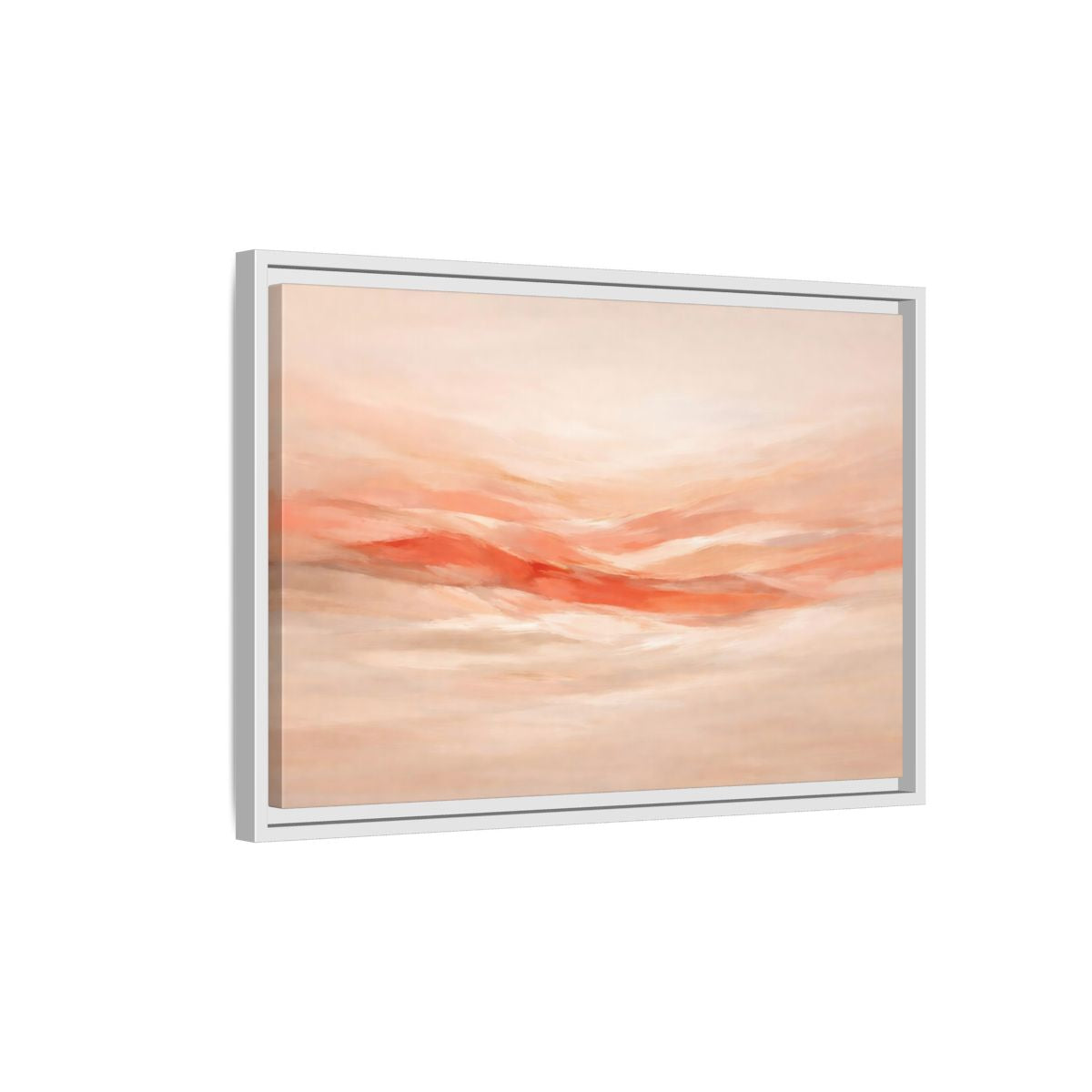 Side Mockup 1. Abstract Abstract Waves Peach Abstract shown as stretched canvas wall art