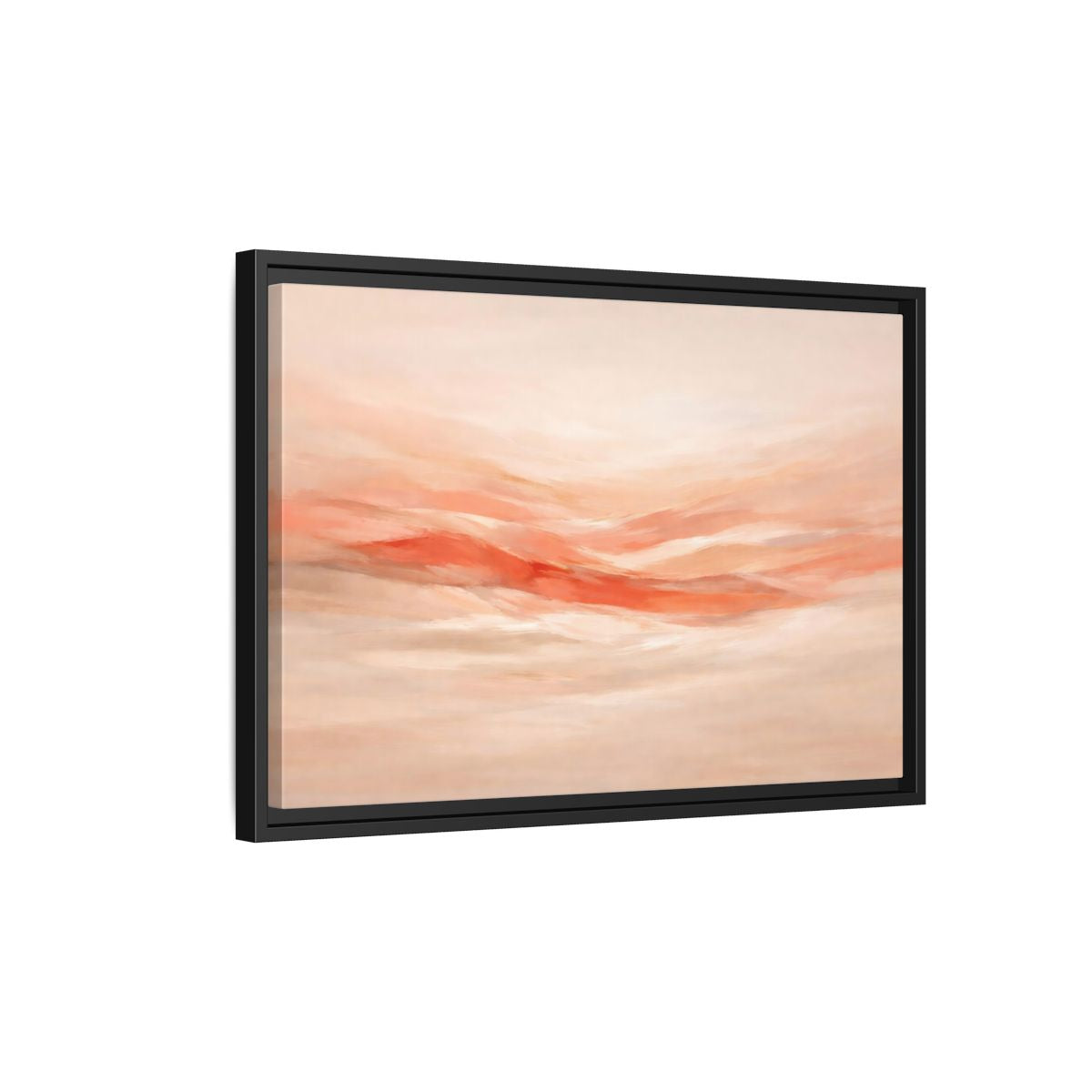 Side Mockup 3. Abstract Abstract Waves Peach Abstract shown as stretched canvas wall art