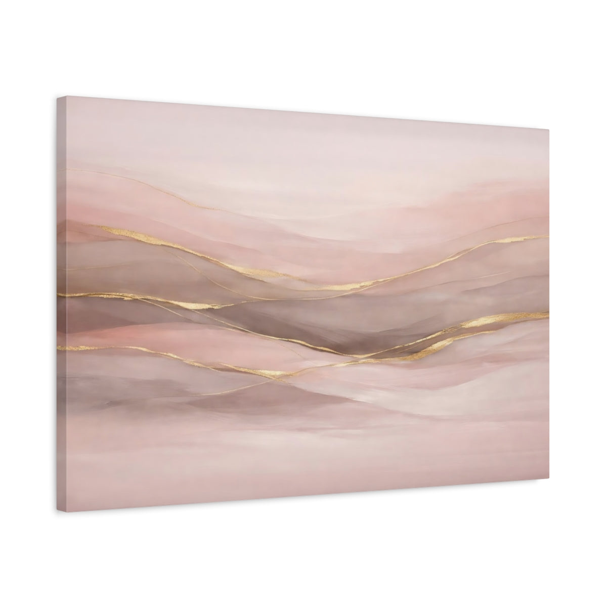 Side Mockup 2. Abstract Abstract Waves Pink And Gold shown as stretched canvas wall art