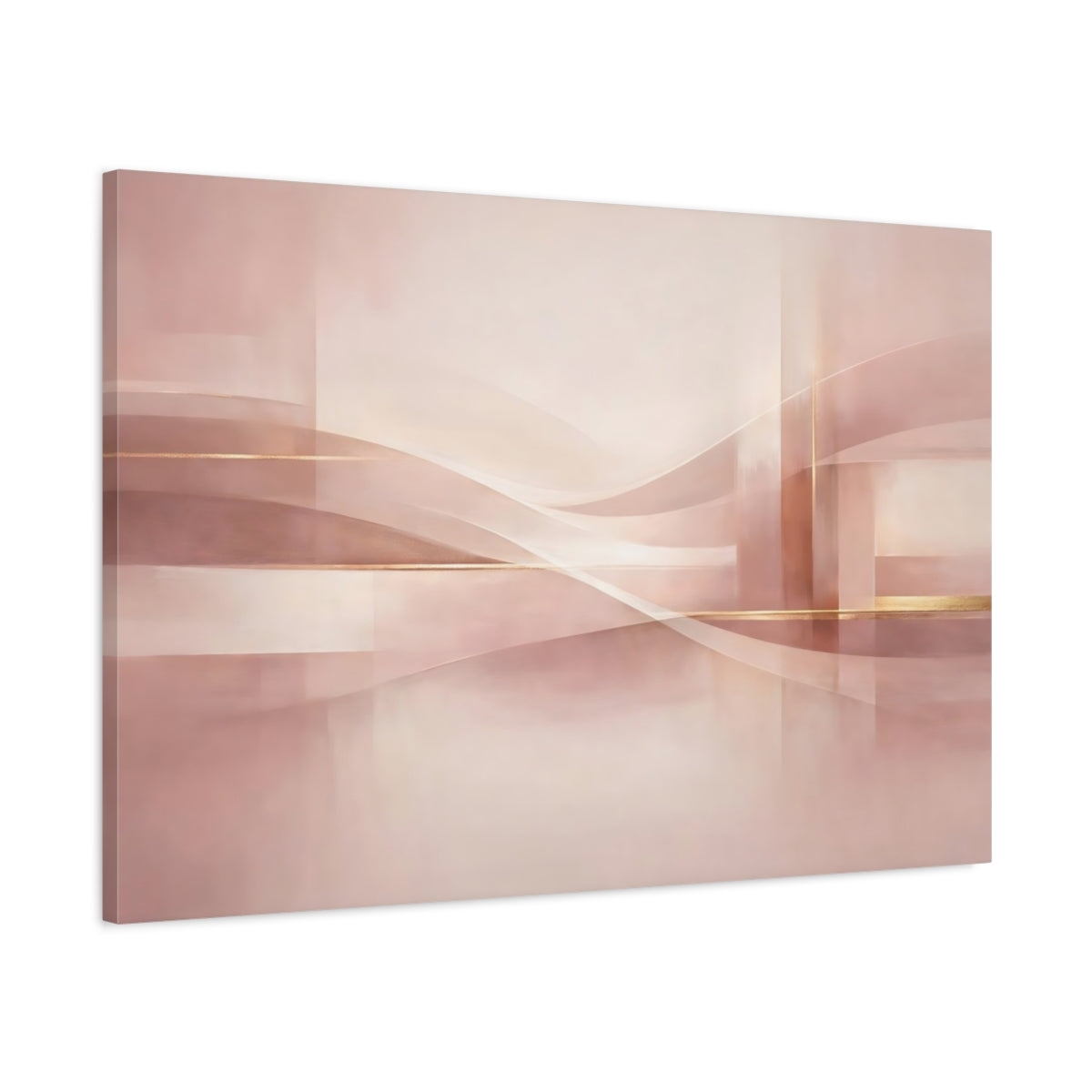 Side Mockup 1. Abstract Abstract Waves Pink And Gold shown as stretched canvas wall art