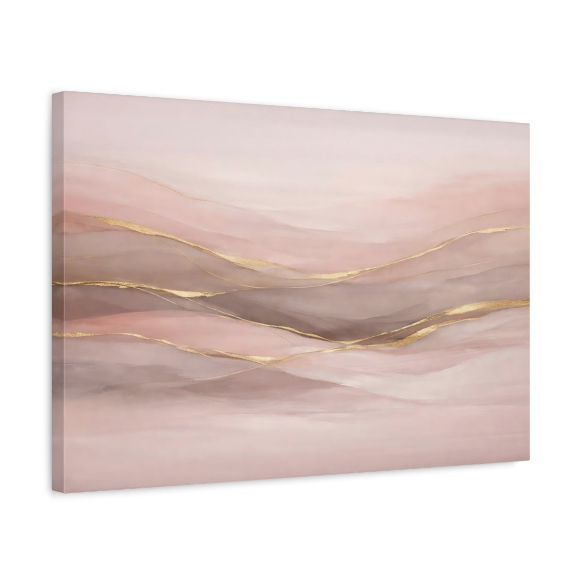 Side Mockup 3. Abstract Abstract Waves Pink And Gold shown as stretched canvas wall art