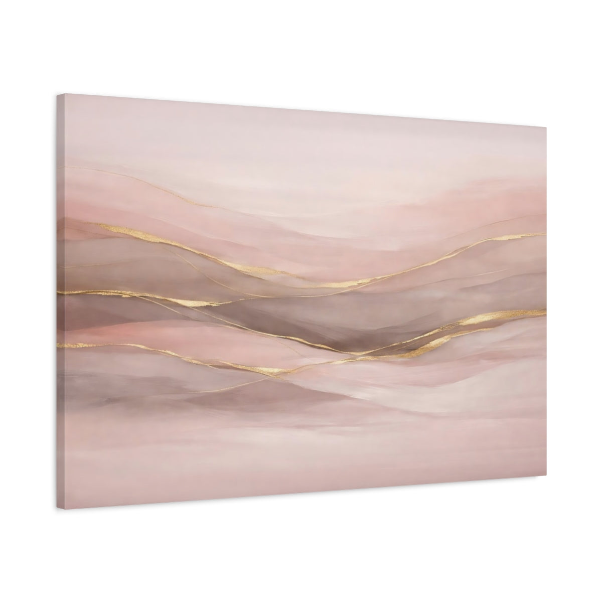 Side Mockup 1. Abstract Abstract Waves Pink And Gold shown as stretched canvas wall art