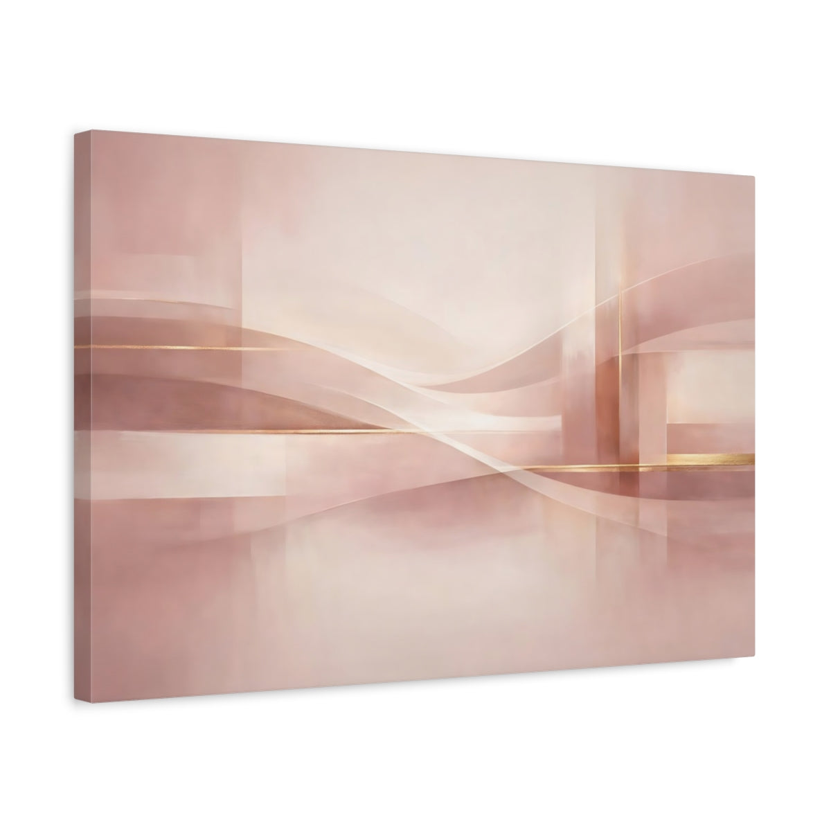 Side Mockup 3. Abstract Abstract Waves Pink And Gold shown as stretched canvas wall art