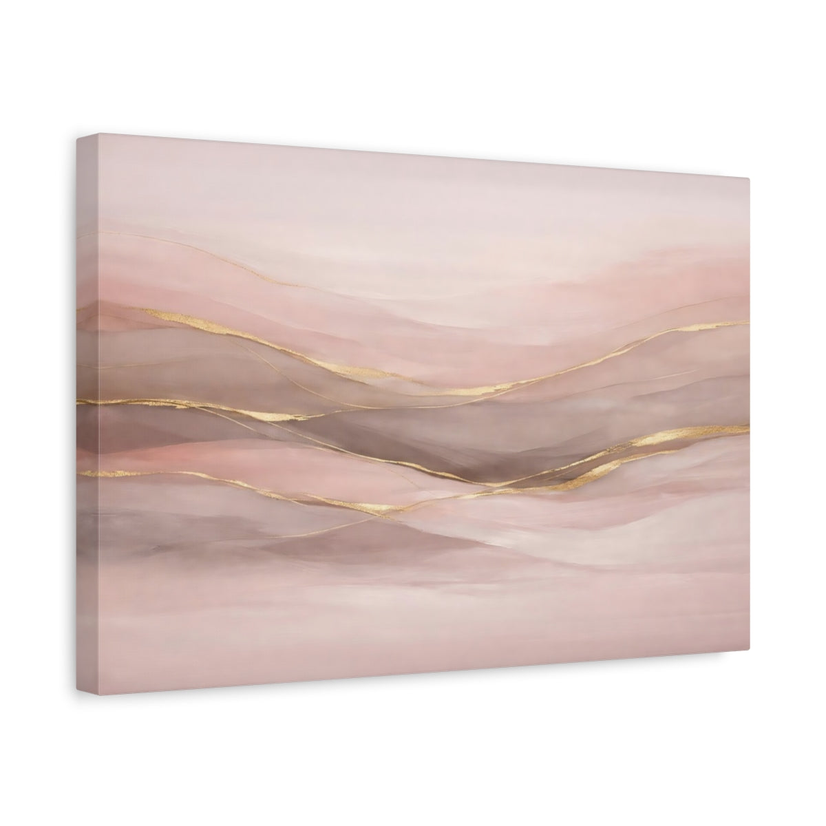 Side Mockup 4. Abstract Abstract Waves Pink And Gold shown as stretched canvas wall art