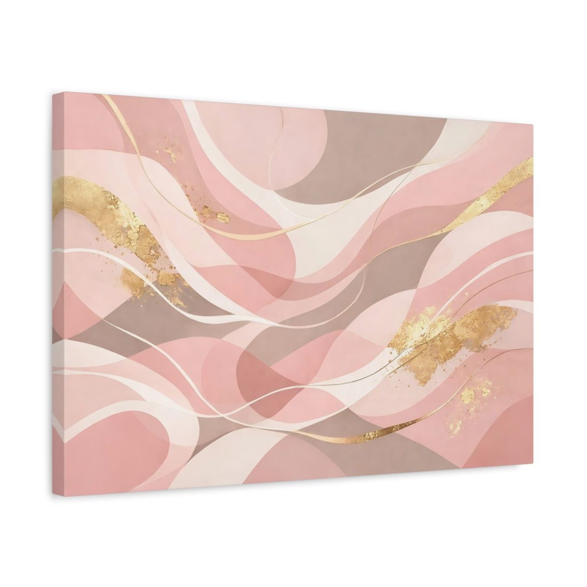 Side Mockup 3. Abstract Abstract Waves Pink Gold Abstract shown as stretched canvas wall art