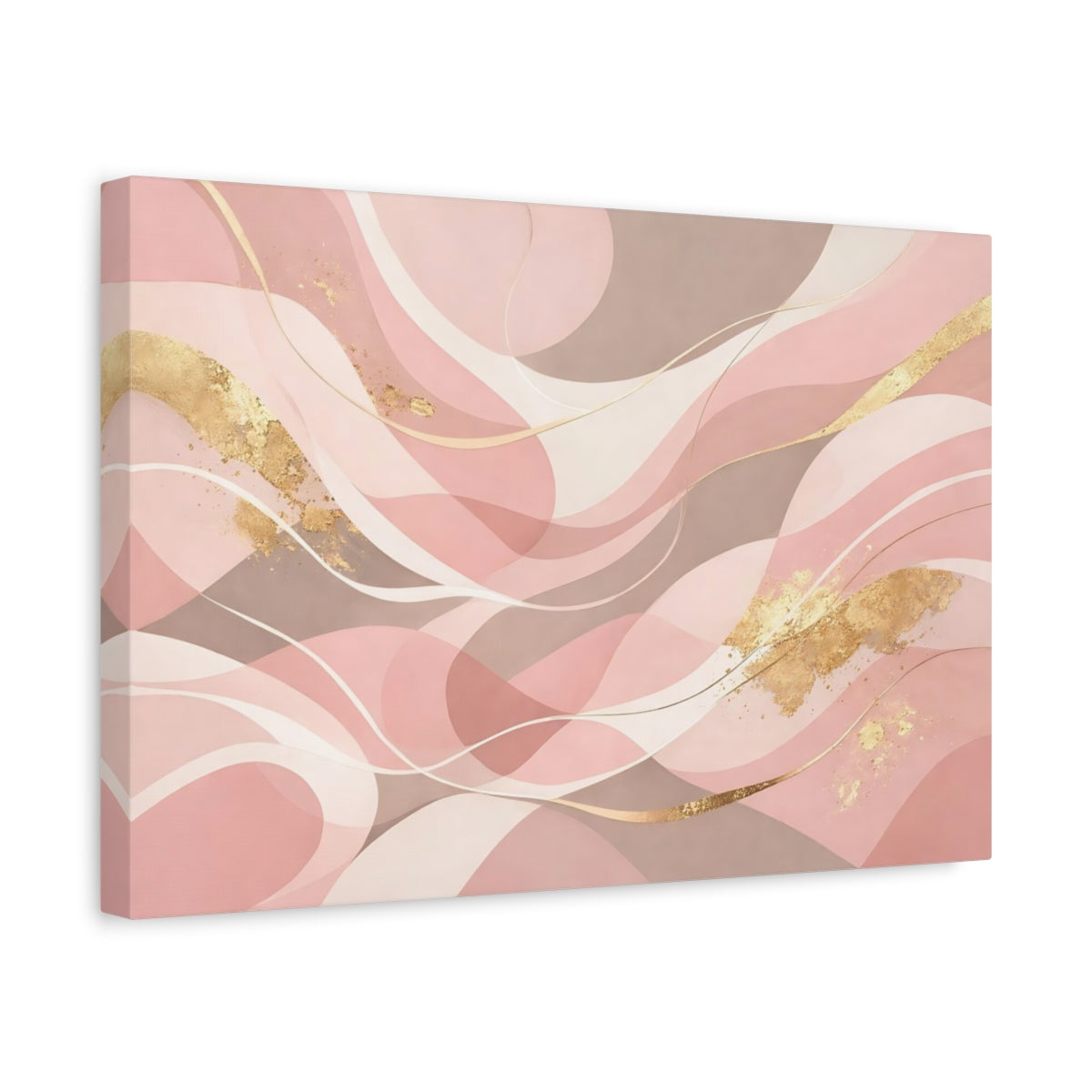 Side Mockup 4. Abstract Abstract Waves Pink Gold Abstract shown as stretched canvas wall art