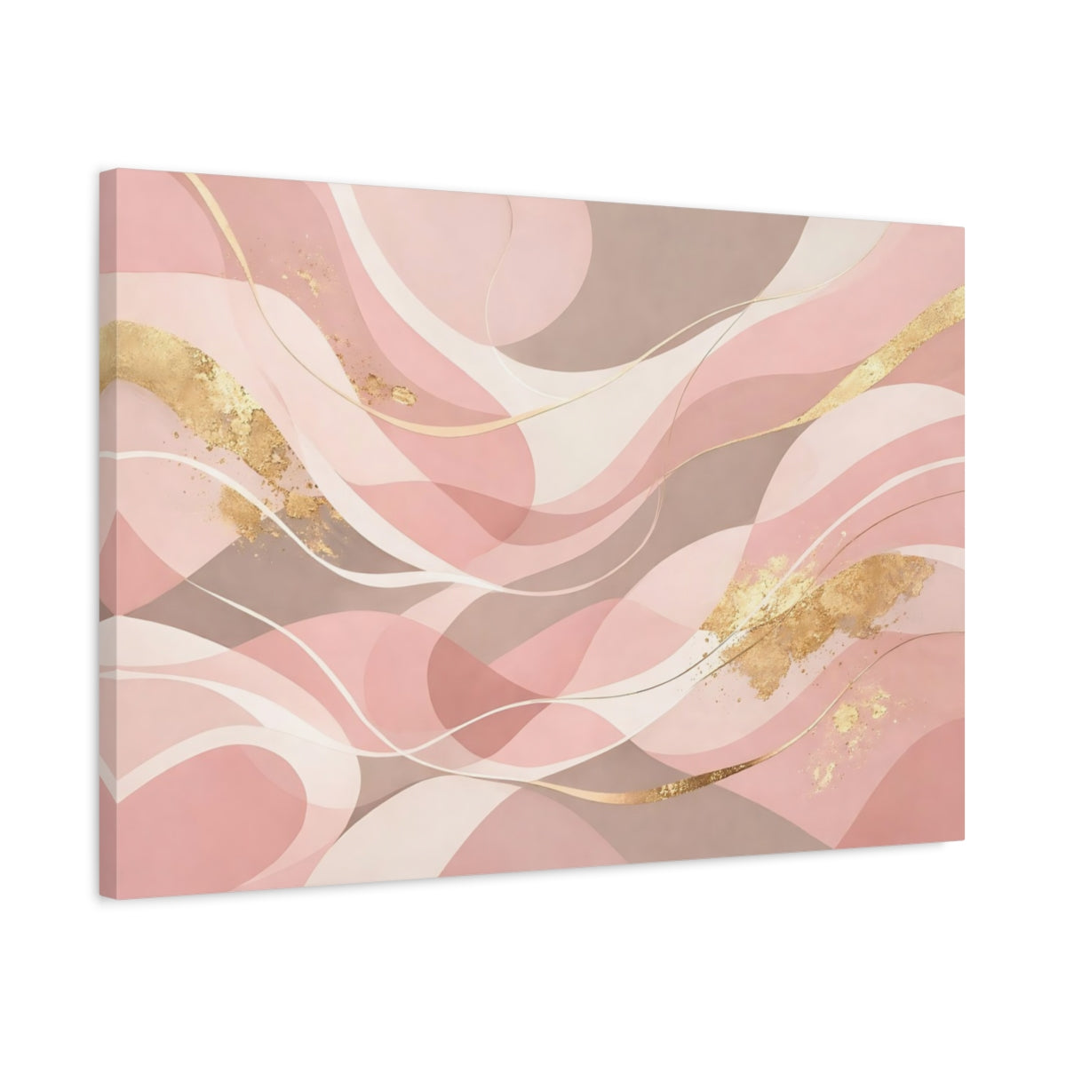 Side Mockup 2. Abstract Abstract Waves Pink Gold Abstract shown as stretched canvas wall art