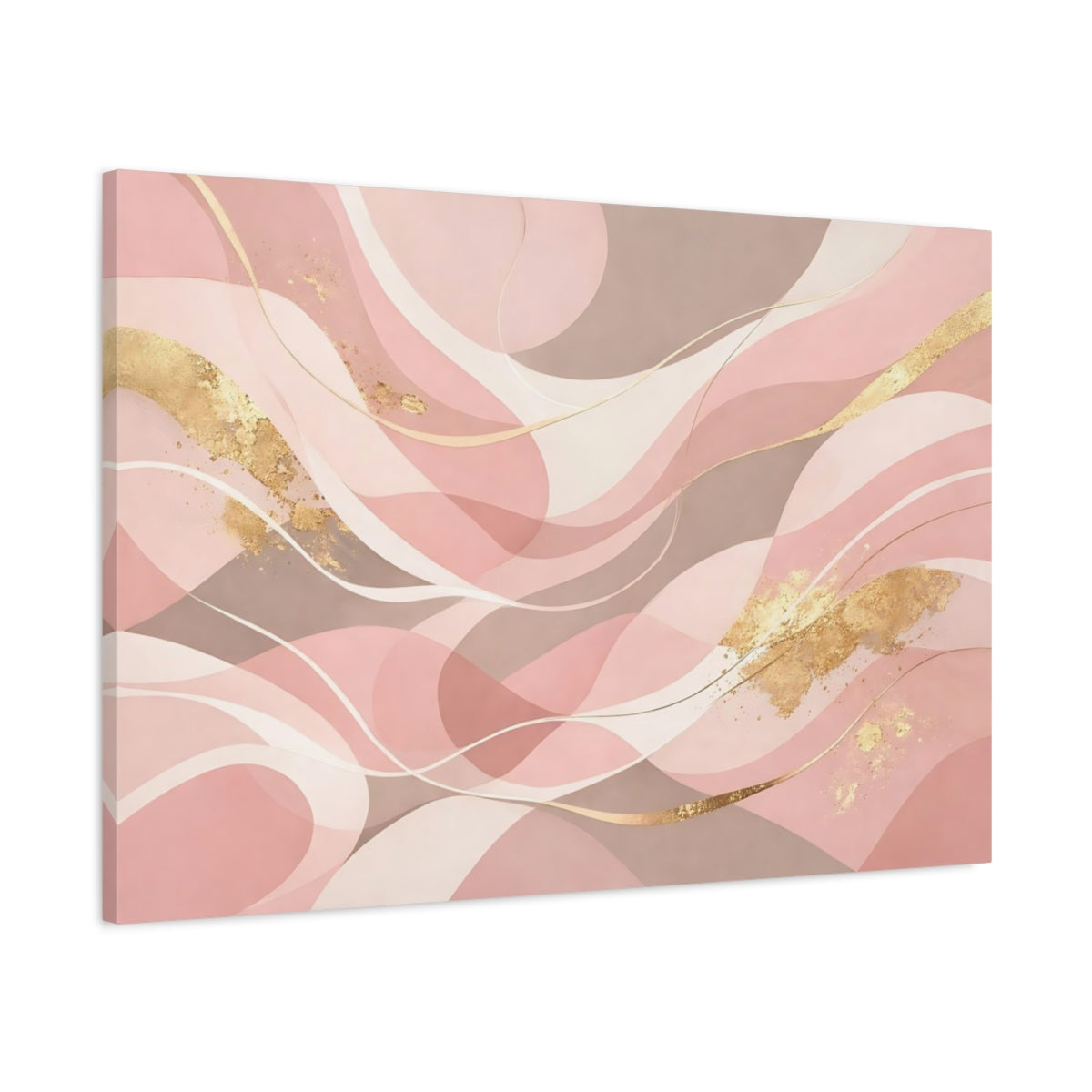 Side Mockup 1. Abstract Abstract Waves Pink Gold Abstract shown as stretched canvas wall art