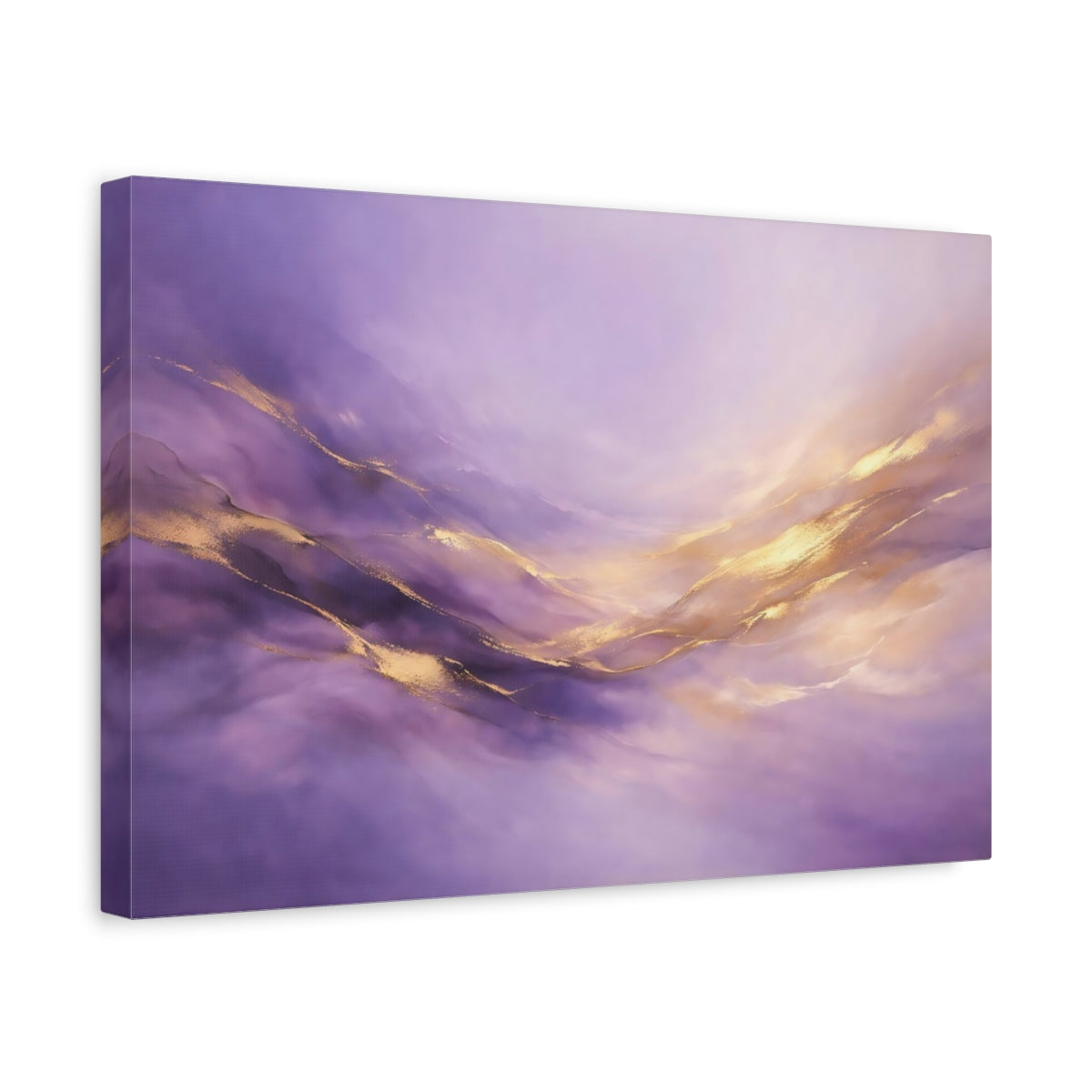 Side Mockup 4. Abstract Abstract Waves Purple And Gold shown as stretched canvas wall art