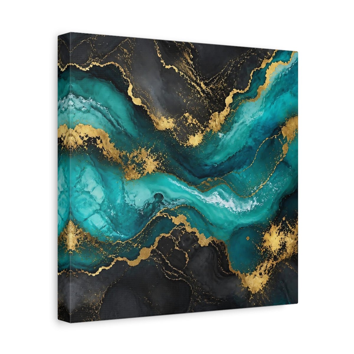 Abstract Waves Teal Gold Canvas Print – Modern Living Room, Above Sofa - YesArtYes