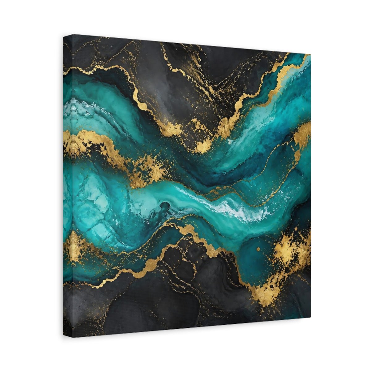 Abstract Waves Teal Gold Canvas Print – Modern Living Room, Above Sofa - YesArtYes