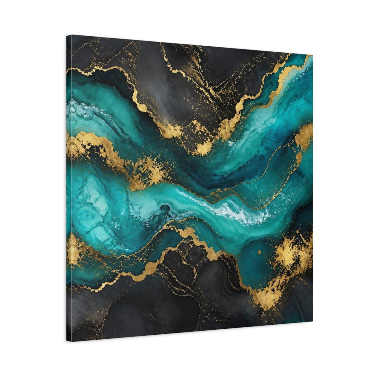 Abstract Waves Teal Gold Canvas Print – Modern Living Room, Above Sofa - YesArtYes