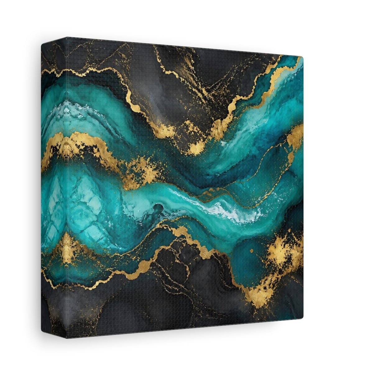 Abstract Waves Teal Gold Canvas Print – Modern Living Room, Above Sofa - YesArtYes