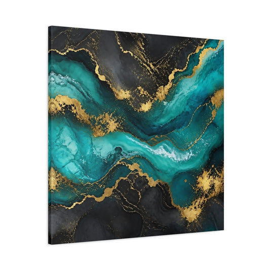 Abstract Waves Teal Gold Canvas Print – Modern Living Room, Above Sofa - YesArtYes