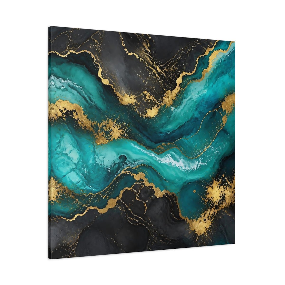 Abstract Waves Teal Gold Canvas Print – Modern Living Room, Above Sofa - YesArtYes