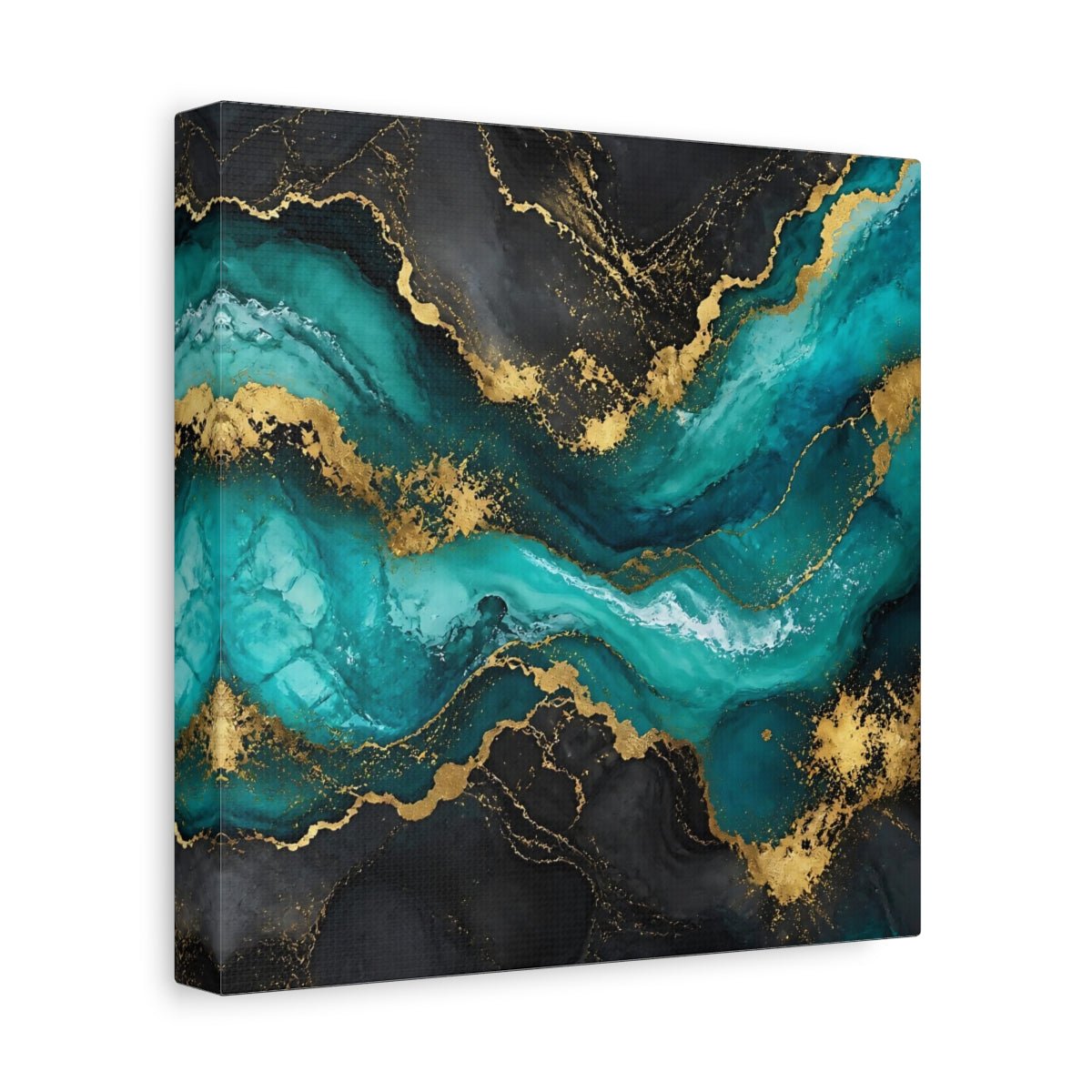 Abstract Waves Teal Gold Canvas Print – Modern Living Room, Above Sofa - YesArtYes