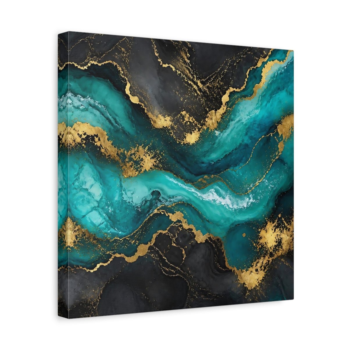 Abstract Waves Teal Gold Canvas Print – Modern Living Room, Above Sofa - YesArtYes