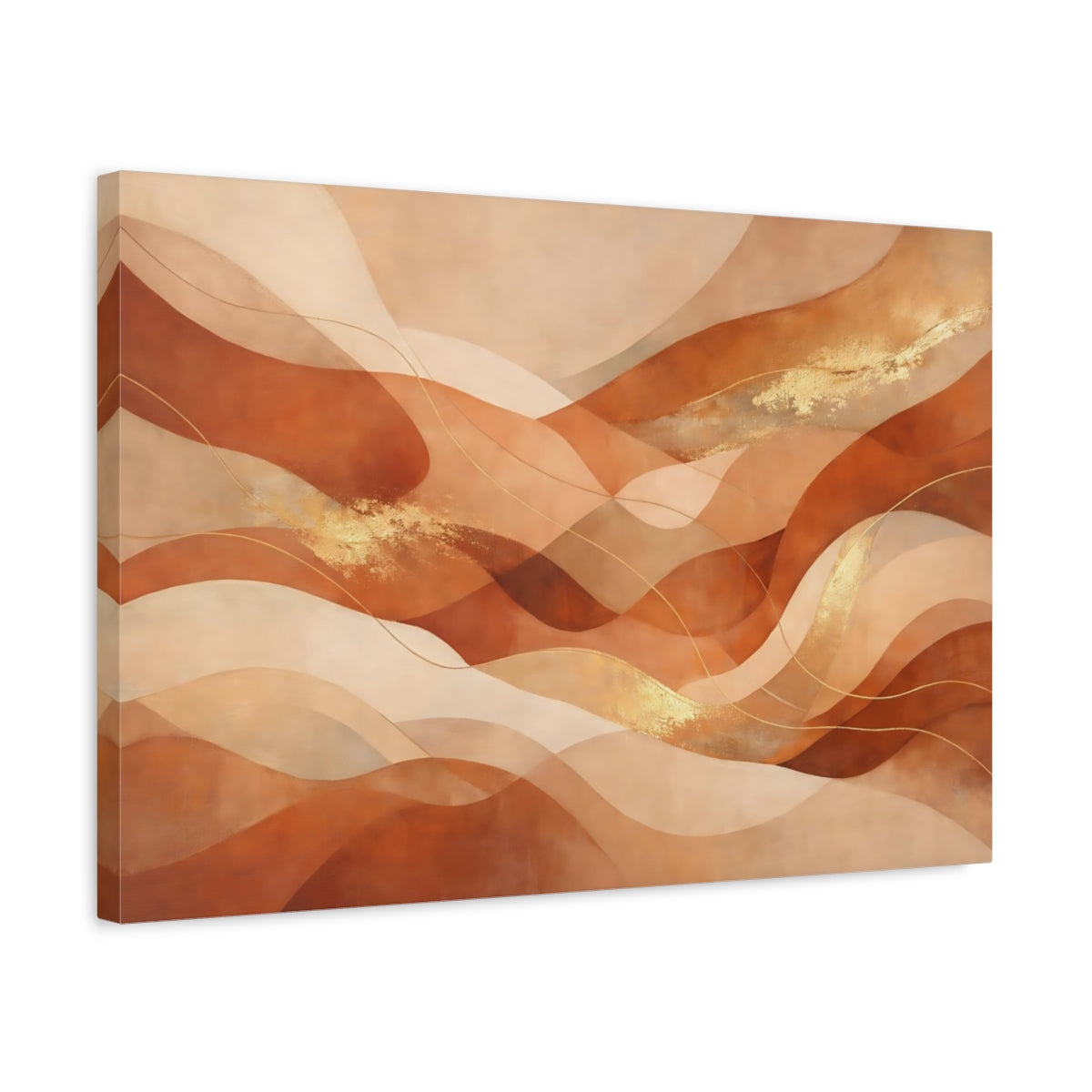 Side Mockup 3. Abstract Abstract Waves Terracotta Gold Abstract shown as stretched canvas wall art