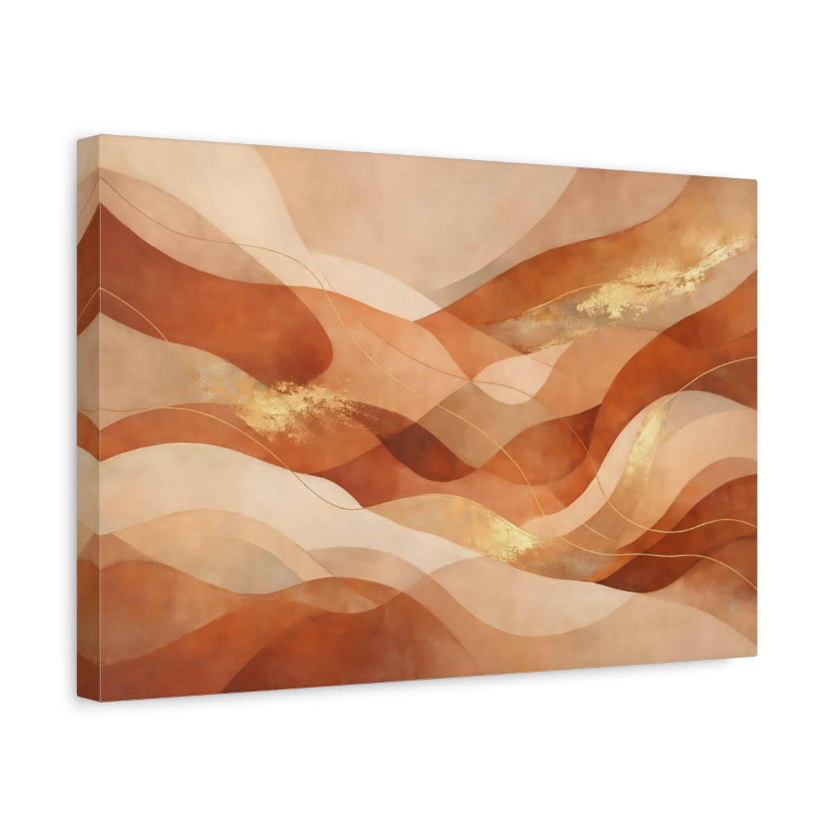 Side Mockup 4. Abstract Abstract Waves Terracotta Gold Abstract shown as stretched canvas wall art