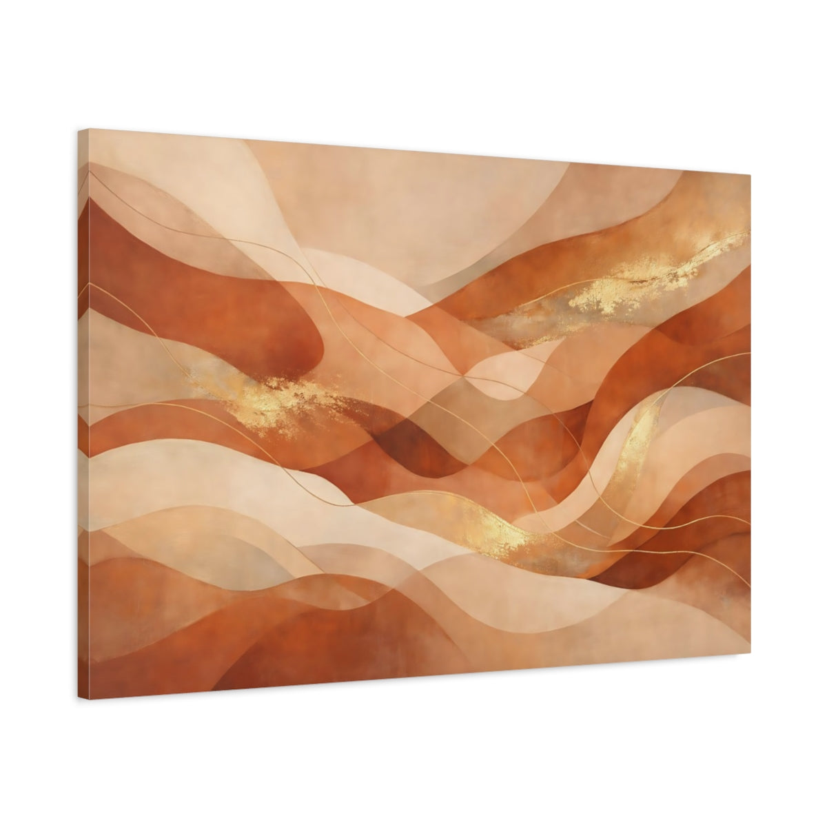 Side Mockup 1. Abstract Abstract Waves Terracotta Gold Abstract shown as stretched canvas wall art