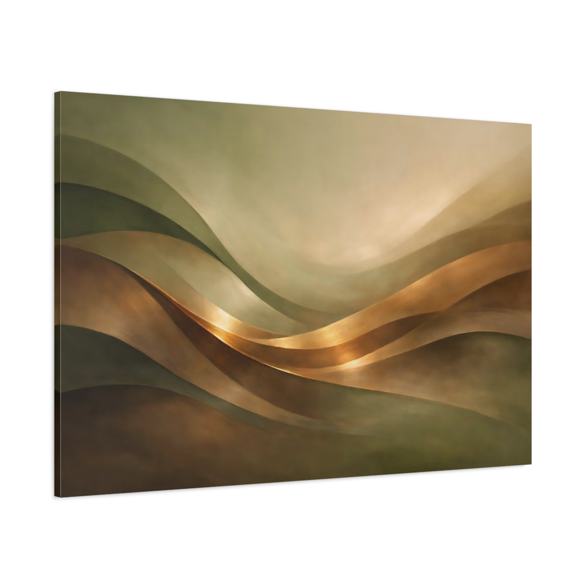 Main Mockup. Abstract Wavy Forms Gold And Green shown as stretched canvas wall art
