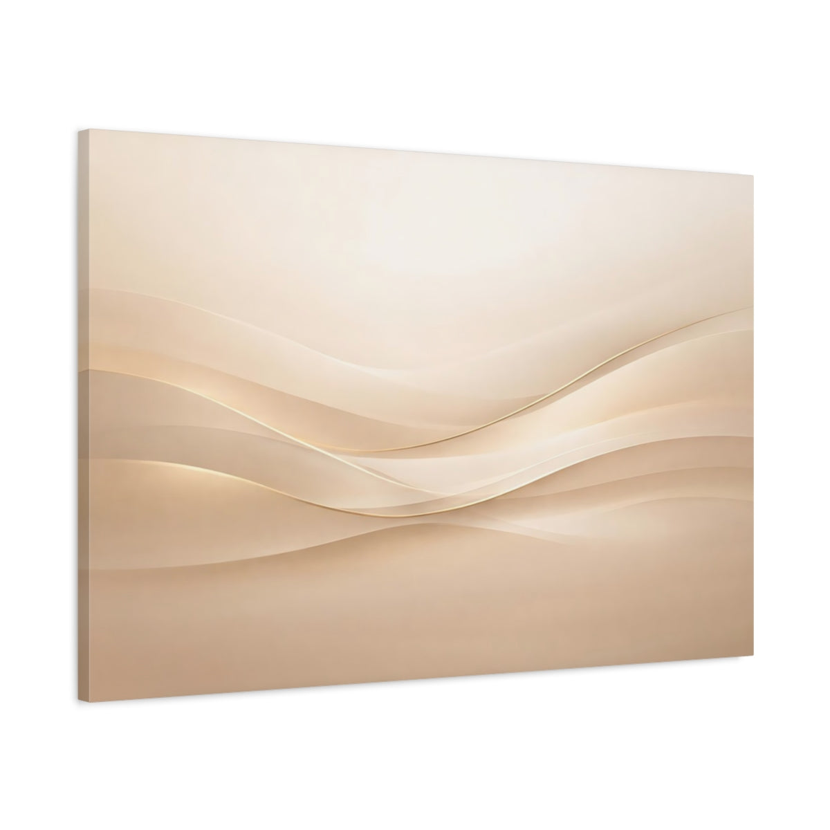 Side Mockup 1. Abstract Wavy Lines Beige Gold Waves shown as stretched canvas wall art