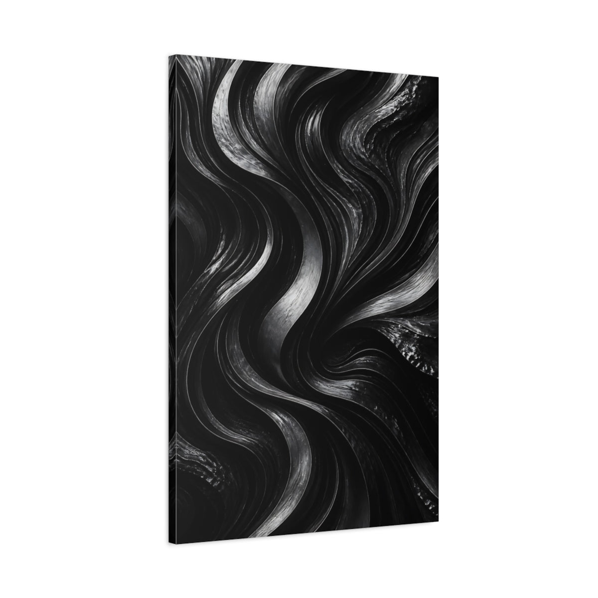 Abstract Wavy Lines Black And Grey Canvas Wall Art Print – Modern Living Room, Above Fireplace - YesArtYes