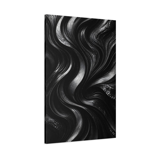 Abstract Wavy Lines Black And Grey Canvas Wall Art Print – Modern Living Room, Above Fireplace - YesArtYes