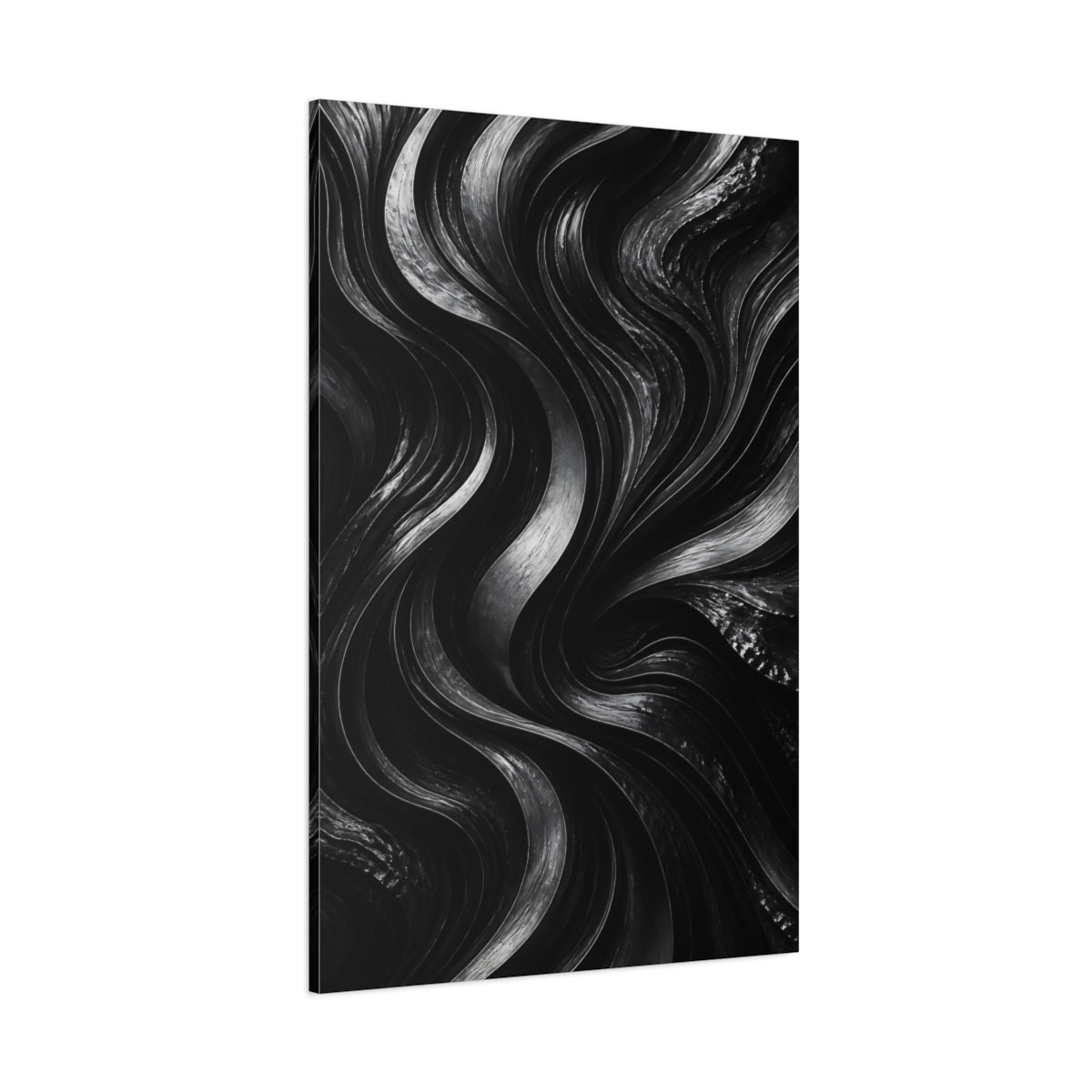 Abstract Wavy Lines Black And Grey Canvas Wall Art Print – Modern Living Room, Above Fireplace - YesArtYes