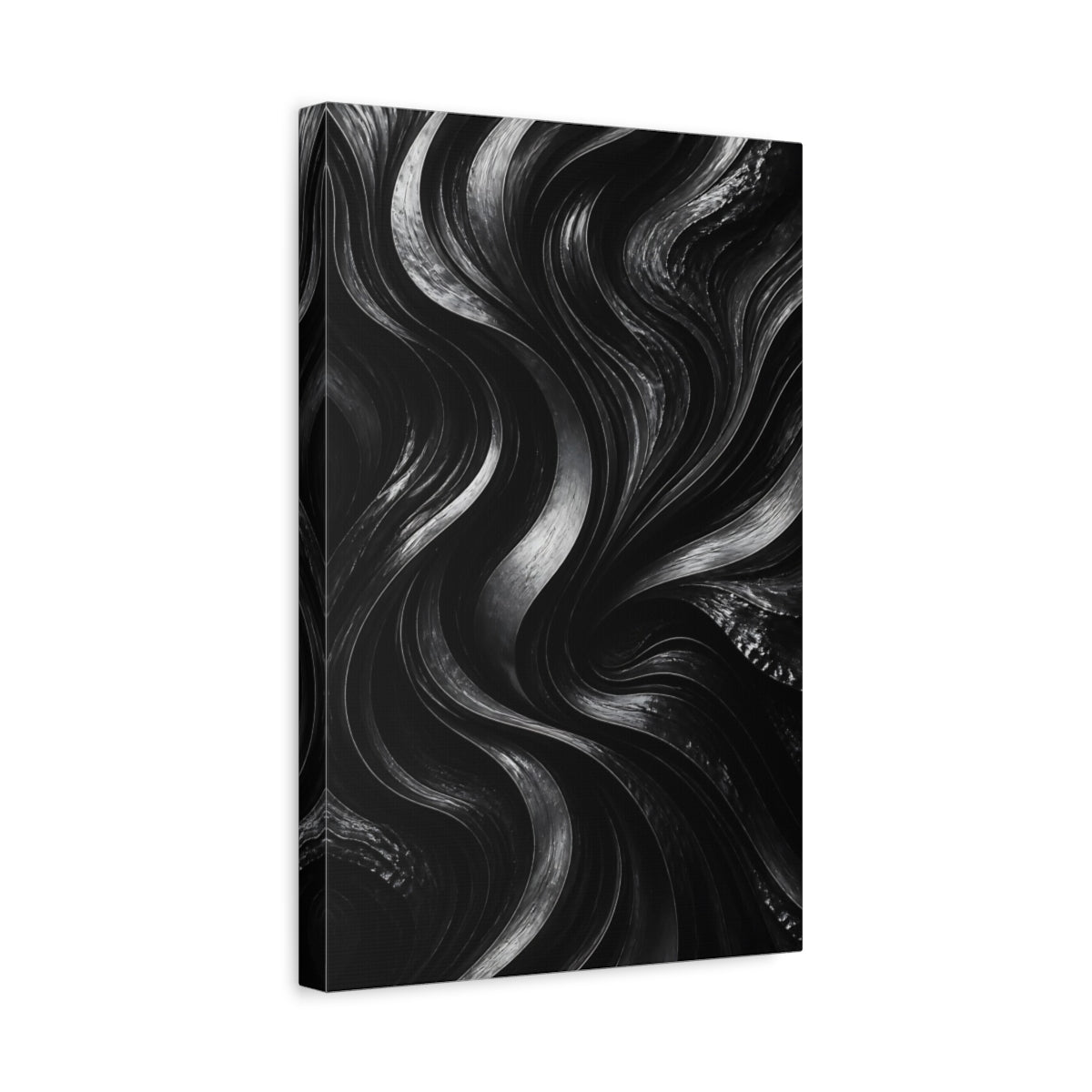 Abstract Wavy Lines Black And Grey Canvas Wall Art Print – Modern Living Room, Above Fireplace - YesArtYes