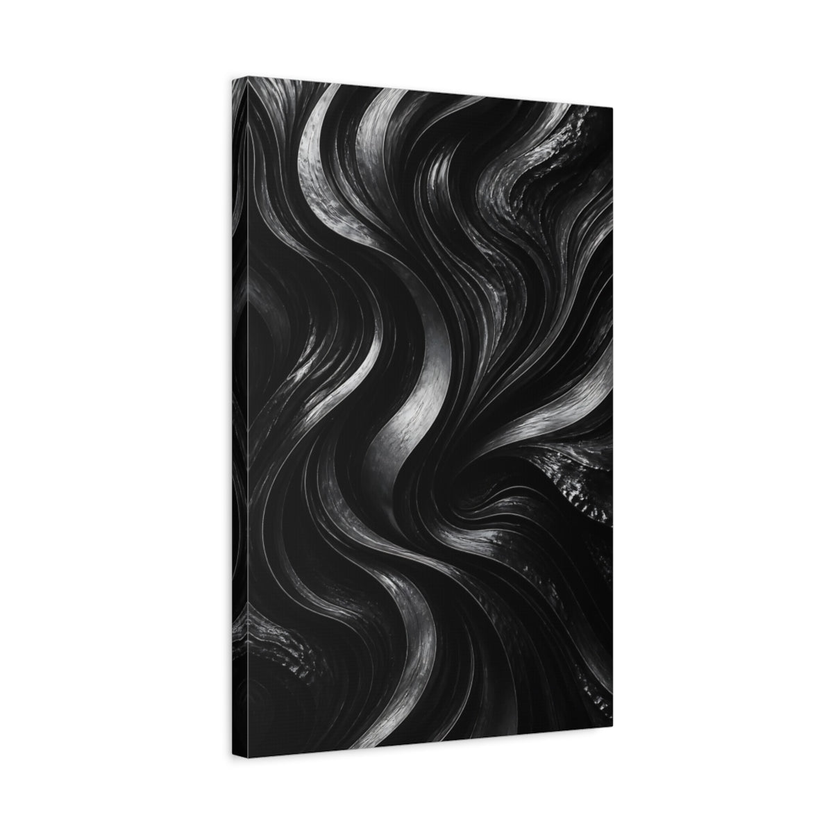 Abstract Wavy Lines Black And Grey Canvas Wall Art Print – Modern Living Room, Above Fireplace - YesArtYes