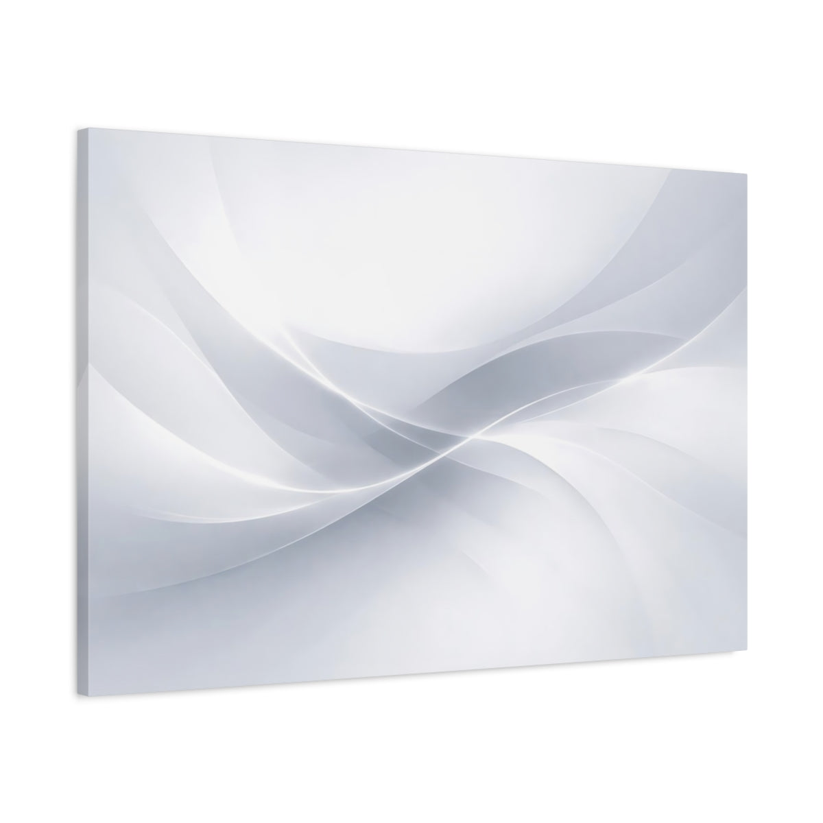 Side Mockup 1. Abstract Wavy Lines Grey White Abstract shown as stretched canvas wall art