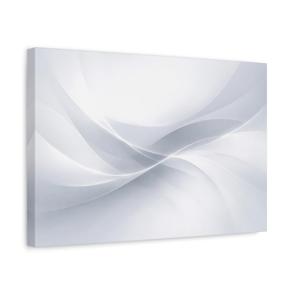 Side Mockup 4. Abstract Wavy Lines Grey White Abstract shown as stretched canvas wall art
