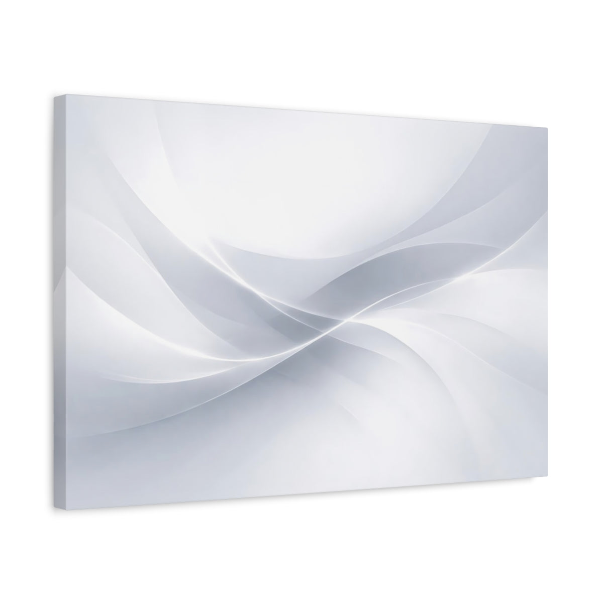Side Mockup 3. Abstract Wavy Lines Grey White Abstract shown as stretched canvas wall art
