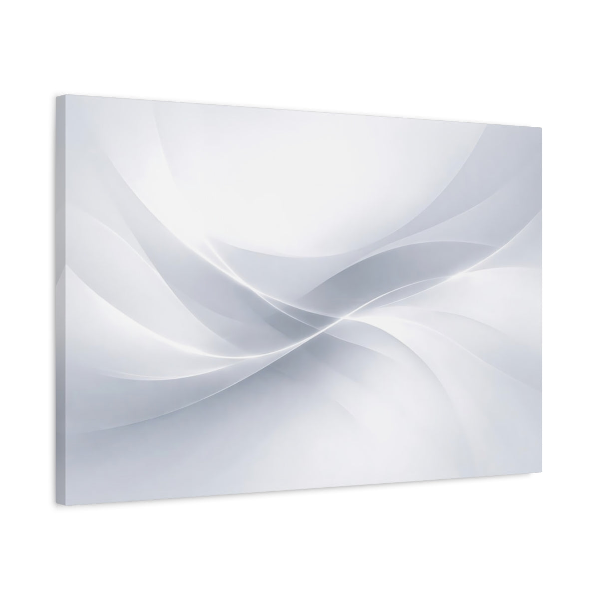 Side Mockup 2. Abstract Wavy Lines Grey White Abstract shown as stretched canvas wall art
