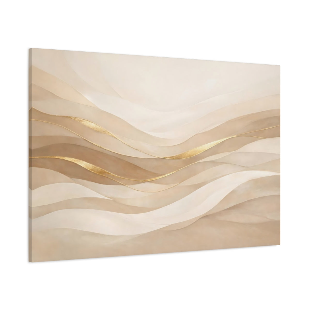 Main Mockup. Abstract Wavy Lines Neutral Gold shown as stretched canvas wall art