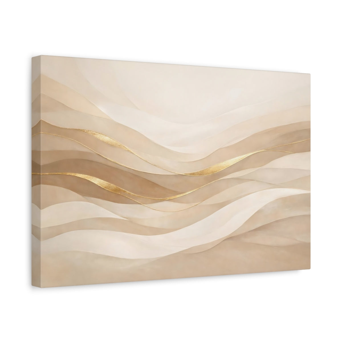 Side Mockup 4. Abstract Wavy Lines Neutral Gold shown as stretched canvas wall art